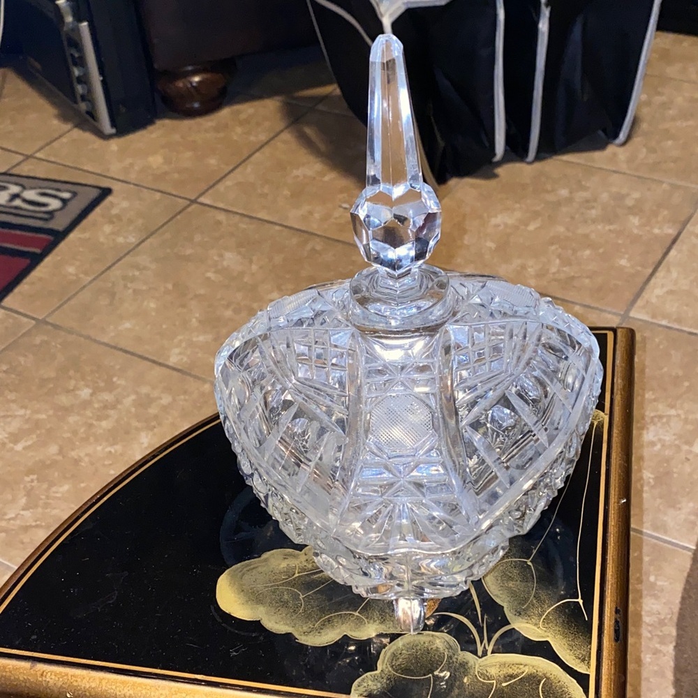Crystal Glass Footed Candy Dish Pinwheel Clear Large Vintage 10 1/2" SKU2000